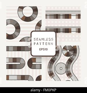 Satz von Vektor Musterdesigns gestreiften geometrischer Formen mit farbigen Einsätzen Stock Vektor