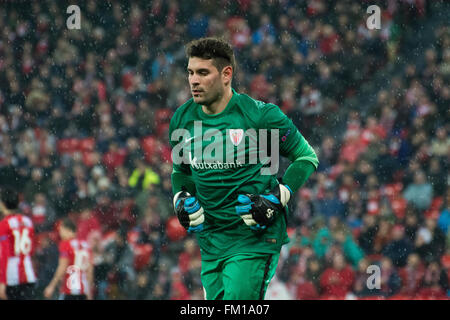 Bilbao, Spanien. 10. März 2016. Iago Herrerin (Torwart, Athletic Club) während der Fußball-Spiel der Runde der letzten 16 des UEFA Europa League zwischen Athletic Club und Valencia CF in San Mames Stadion am 10. März 2016 in Bilbao, Spanien. Bildnachweis: David Gato/Alamy Live-Nachrichten Stockfoto