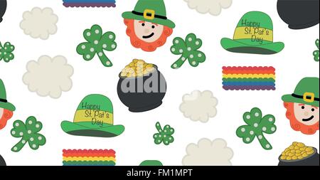 St. Patricks Tag Muster mit Design-Objekten. Nahtlose Muster. Abbildung. Stock Vektor