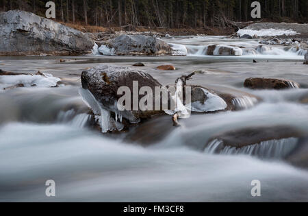 Stromschnellen im Winter in Kananaskis Stockfoto