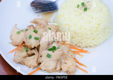 Hühnerfleisch in Teriyaki Soße weißer Reis Stockfoto