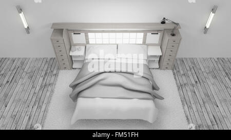Schlafzimmer weiß 3D-Rendering Non Marke skizziert. Alle komplett neues design Stockfoto