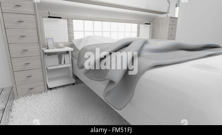 Schlafzimmer weiß 3D-Rendering Non Marke skizziert. Alle komplett neues design Stockfoto