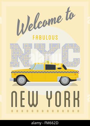 Vintage-Stil Plakatwerbung New York mit gelbes Taxi cab Stock Vektor