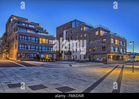 Eine Außenansicht des Tangen Wohn-Entwicklung in Kriistansand. Designed by Arkitektkontoret Kari Nissen brodtkorbischen AS. Stockfoto