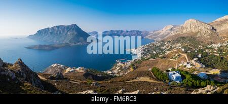 Griechenland, Dodekanes Inselgruppe, Kalymnos Insel Telendos Inselchen vor Myrties und Massouri Stockfoto