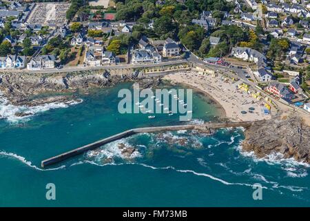 Frankreich, Loire-Atlantique, Batz Sur Mer, Hafen und Strand Saint Michel (Luftbild) Stockfoto