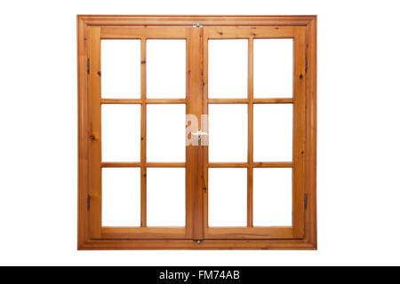Holz-Fenster isoliert auf weißem Hintergrund Innenseite Stockfoto