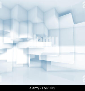 Abstrakt blau-weißen Hintergrund mit chaotischen kubische Strukturen, 3D-Illustration, Doppelbelichtung Effekt Stockfoto
