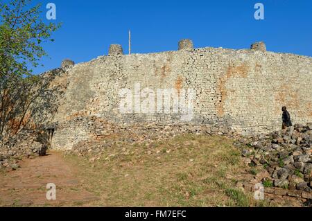 Simbabwe, Masvingo Province, die Ruinen der archäologischen Stätte von Great Zimbabwe, UNESCO-Weltkulturerbe, 10.-15. Jahrhunderts, der Hügel, Komplexe, Außenwand des westlichen Gehäuse Stockfoto