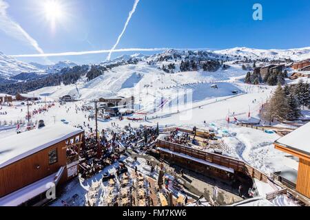 Frankreich, Savoyen, Tarentaise, Weiler La Rosiere, Meribel Mottaret ist einer der größten Liftverbund Dorf in Frankreich, im Herzen von Les Trois Vallees (die drei Täler), einem der größten Skigebiete der Welt mit 600 km markierten Wanderwegen, westlichen Teil der Vanoise Stockfoto