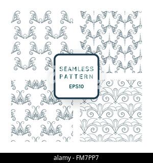 Satz von Vektor nahtlose Muster mit floralen Motiven, verdrehten Weinreben. Jahrgang. Barock und Rokoko. Stock Vektor