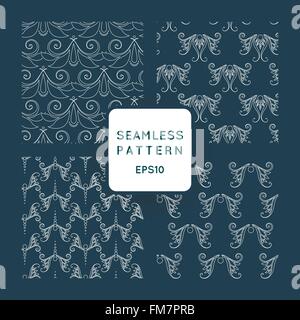 Satz von Vektor nahtlose Muster mit floralen Motiven, verdrehten Weinreben. Jahrgang. Barock und Rokoko. Stock Vektor