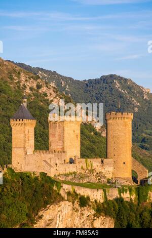 Frankreich, Ariege, Foix, Gaston Phoebus contal Burg der Grafen von Foix und mit Blick auf die Stadt Stockfoto