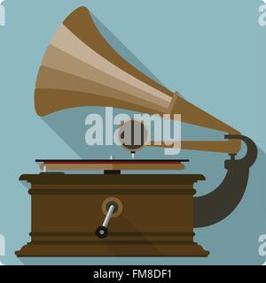 Retro-Stil flache Design-Ikone der Vintage gramophone Stock Vektor