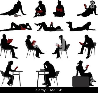 Silhouetten von Menschen lesen Bücher - Vektor Stock Vektor