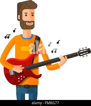 Gitarrist spielt auf der elektrischen Gitarre. Vektor-illustration Stock Vektor