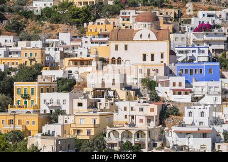 Griechenland, Dodekanes Inselgruppe, Leros Insel, Platanos Stockfoto