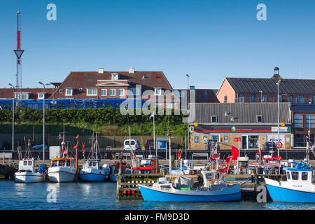 Dänemark, Jütland, Hirtshals, Blick auf den Hafen, morgen Stockfoto