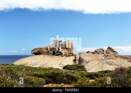 Touristen besuchen die Remarkable Rocks, einer natürlichen Felsformation, in Flinders Chase Nationalpark auf Kangaroo Island, South Stockfoto