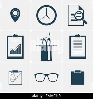 Satz von flachen Vektor-Icons: Uhr, Magie, Brille, Serach und andere. Stock Vektor