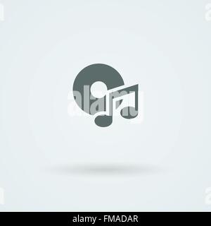 Minimalistische Musik-Ikone. Datenträger und eine Notiz. Stock Vektor