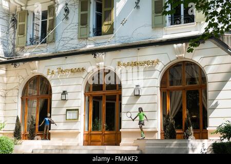 Frankreich, Ain, Pays de Gex, Divonne-Les-Bains, Restaurant La Terrasse Stockfoto