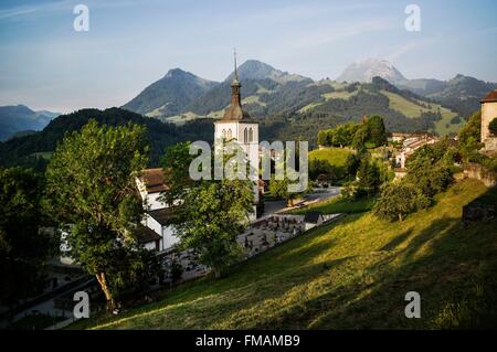 Schweiz, Kanton Freiburg Gruyeres, mittelalterliche Stadt Stockfoto