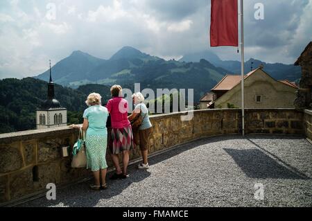 Schweiz, Kanton Freiburg Gruyeres, mittelalterliche Stadt Stockfoto