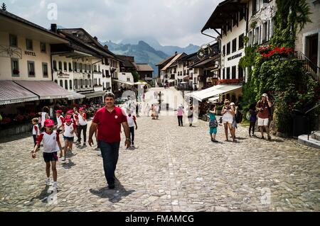 Schweiz, Kanton Freiburg Gruyeres, mittelalterliche Stadt Stockfoto