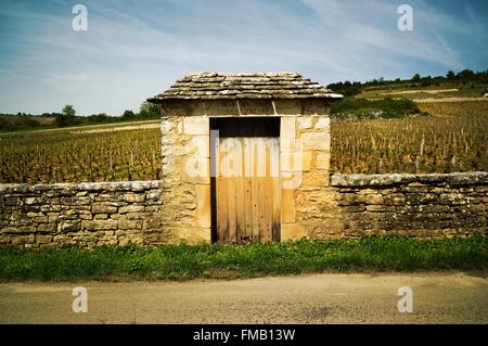 Frankreich, Cote d ' or, Puligny Montrachet, die touristische Route des Grands Crus de Bourgogne, Climats, Terroirs Burgunds aufgeführt Stockfoto