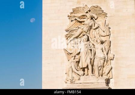 Frankreich, Paris, Place de l'Étoile (Place Charles de Gaulle), Arc de Triomphe, Napoleon mit Sieg gekrönt Stockfoto