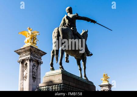 Frankreich, Paris, Bereich aufgeführt als Weltkulturerbe der UNESCO, der Pont Alexandre III, Simon Bolivar Statue Stockfoto