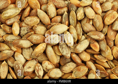 Essen-Hintergrund - große geschälte geröstete Kürbiskernen Stockfoto