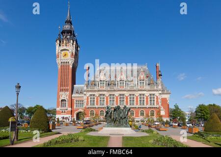 Frankreich, aufgeführten Pas De Calais, Calais, Rathaus von Calais, gekrönt von der Glockenturm als Weltkulturerbe von der UNESCO und Rechtsstaatlichkeit 6 Stockfoto