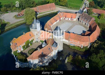 Frankreich, Pas-De-Calais, Fresnicourt le Dolmen, Olhain Burg (Luftbild) Stockfoto