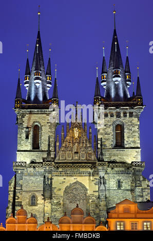 Unsere Liebe Frau vor Tyn Kirche, Altstädter Ring, Stare Mesto ("Old Town"), Prag, Tschechische Republik. Stockfoto