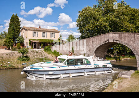 Canal Du Midi, Radfahren, Schifffahrt, Boote, Aude, Carcassonne, Süden, Frankreich, Europa, Stockfoto