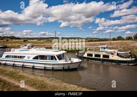 Canal Du Midi, Radfahren, Schifffahrt, Boote, Aude, Carcassonne, Süden, Frankreich, Europa, Stockfoto