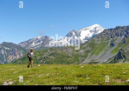 Frankreich, Savoyen, Vanoise, La Plagne, mit Blick auf die Gletscher des Bellecote von la Roche de Mio (2700m) Stockfoto