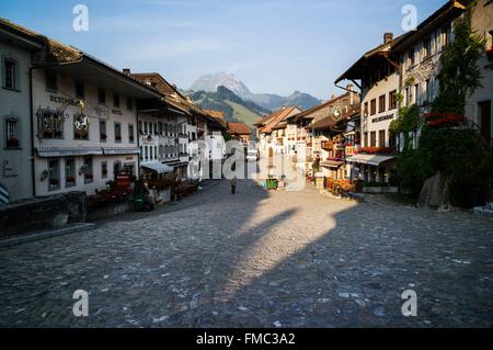 Schweiz, Kanton Freiburg Gruyeres, mittelalterliche Stadt Stockfoto