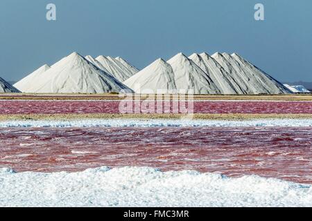 Niederländische Antillen, Bonaire Insel, Salz Pekelmeer Salinen-Halterungen Stockfoto