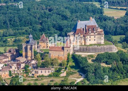 Frankreich, Dordogne, Biron, Schloss Biron (Luftbild) Stockfoto