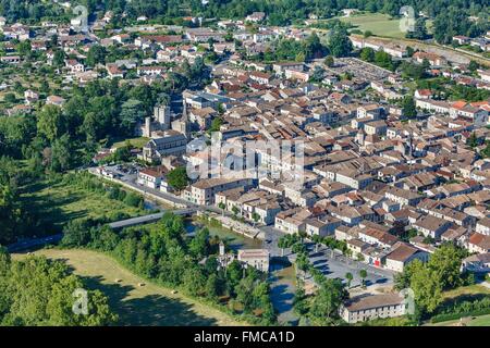 Frankreich, Dordogne, Eymet, der ummauerten Stadt (Luftbild) Stockfoto