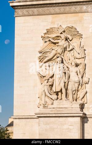 Frankreich, Paris, Place de l'Étoile (Place Charles de Gaulle), Arc de Triomphe, Napoleon mit Sieg gekrönt Stockfoto