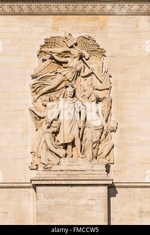 Frankreich, Paris, Place de l'Étoile (Place Charles de Gaulle), Arc de Triomphe, Napoleon mit Sieg gekrönt Stockfoto