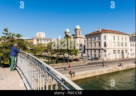 Frankreich, Paris, Frankreich, Paris, Steg am Kanal de l'Ourcq Stockfoto