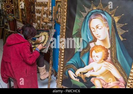 Cusco, Peru, Cusco Provinz aufgeführt als Weltkulturerbe von der UNESCO zum Shop von religiösen Gemälden Stockfoto