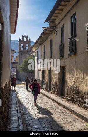 Peru, Cusco Provinz, Cusco, Weltkulturerbe der UNESCO, gepflasterte Stereet des historischen Zentrums Stockfoto