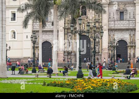 Peru, Lima, die Altstadt (Weltkulturerbe der UNESCO), Plaza de Armas, die Kathedrale Stockfoto